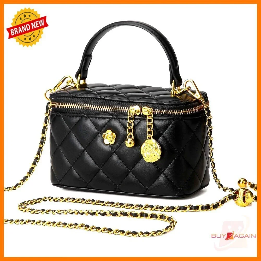 Quilted Square Box Crossbody Bag Mini Satchel Purse Top Handle Pouch